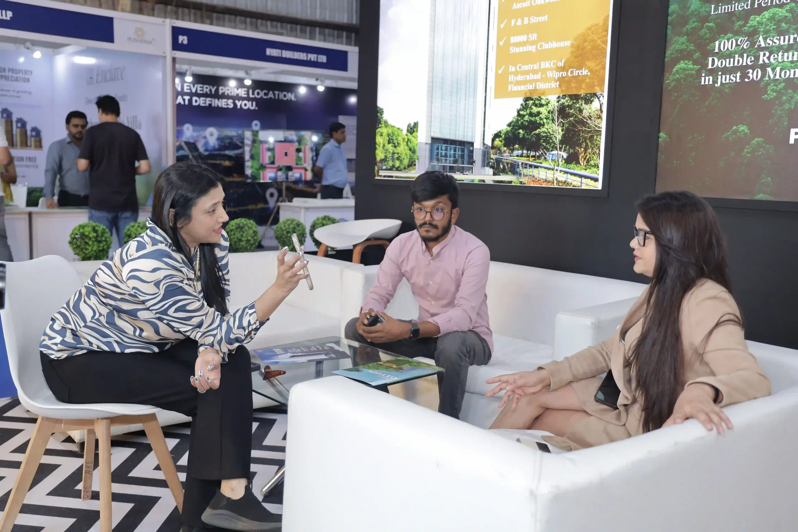 Exhibition stands showcasing international properties